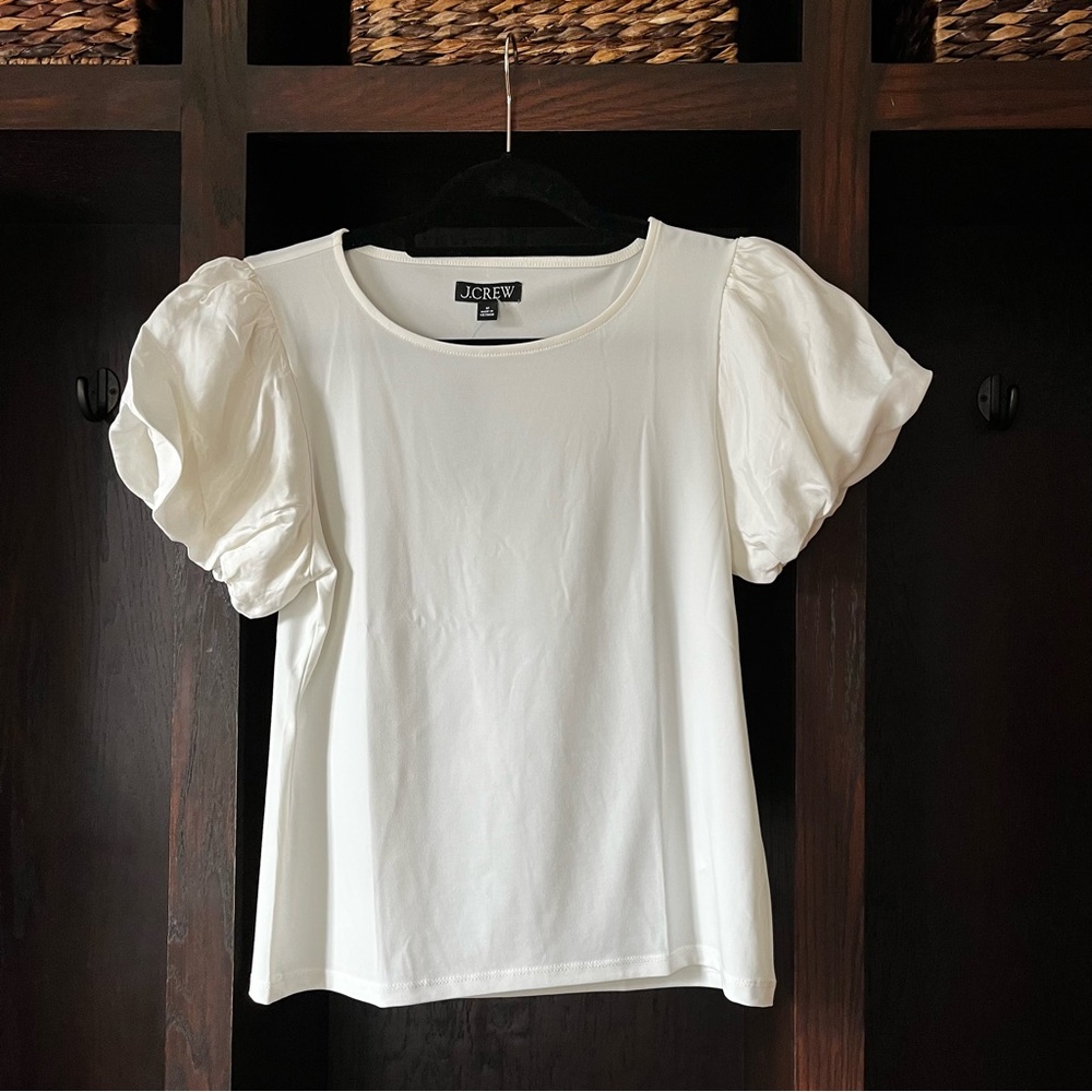 J.Crew White Puff Sleeve Top